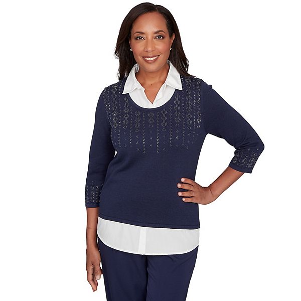 

Укороченный свитер с металлическими заклепками и фактурной вязкой Alfred Dunner