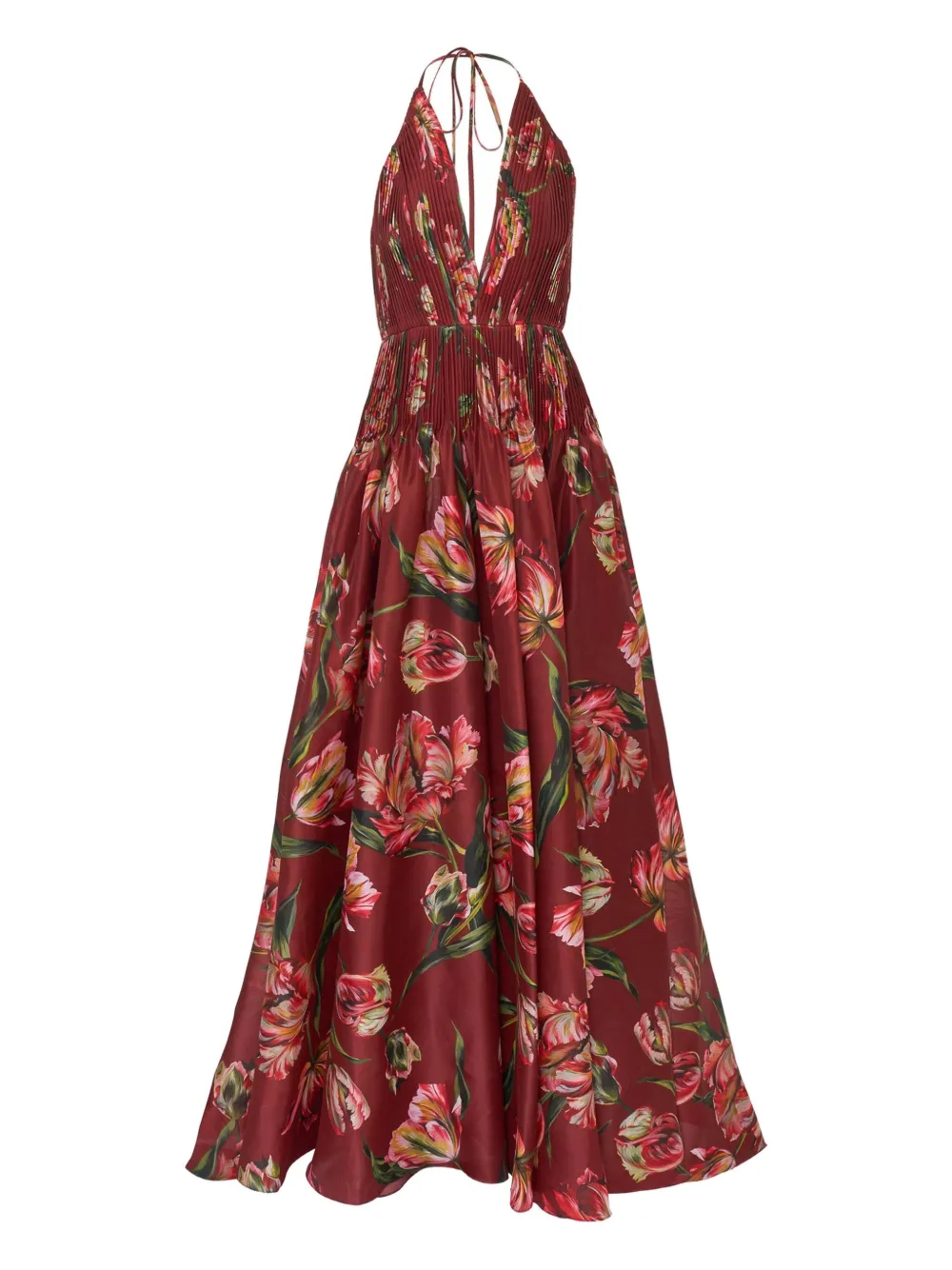 

Платье с цветочным принтом и складками Carolina Herrera, красный