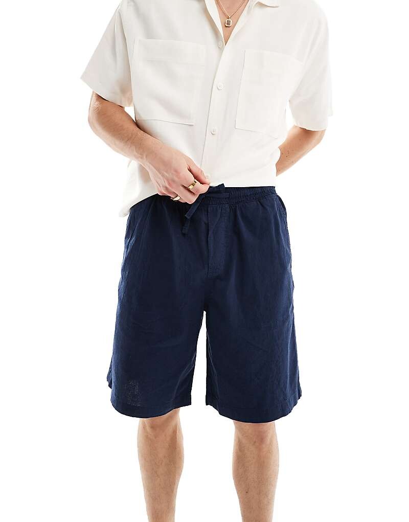 

Jack & Jones – темно-синие свободные шорты из смесового льна