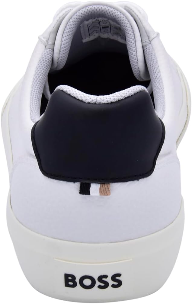 BOSS мужские кожаные кроссовки Aiden Logo Block низкие, Extra White — фото 4