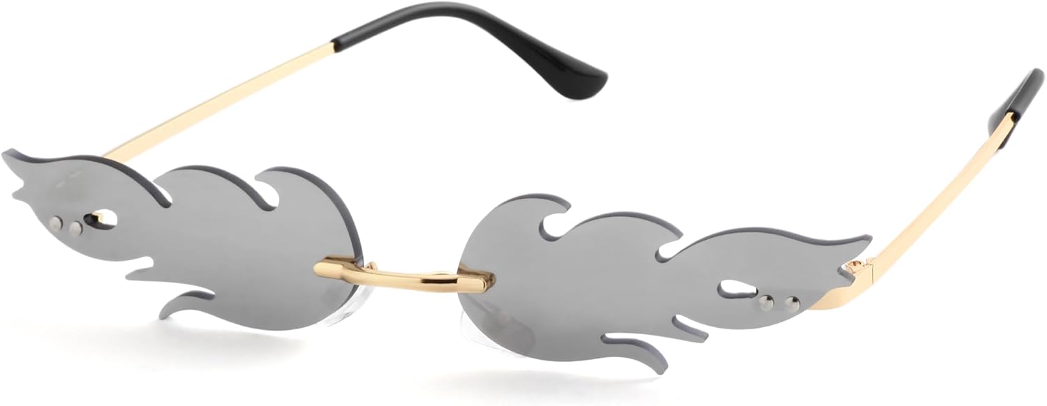 

Солнцезащитные очки Onrtry Fire Flame для женщин и мужчин, без оправы, в готическом стиле, для вечеринки на Хэллоуин, оригинальные солнцезащитные очки, A07 Silver/Silver Mirrored