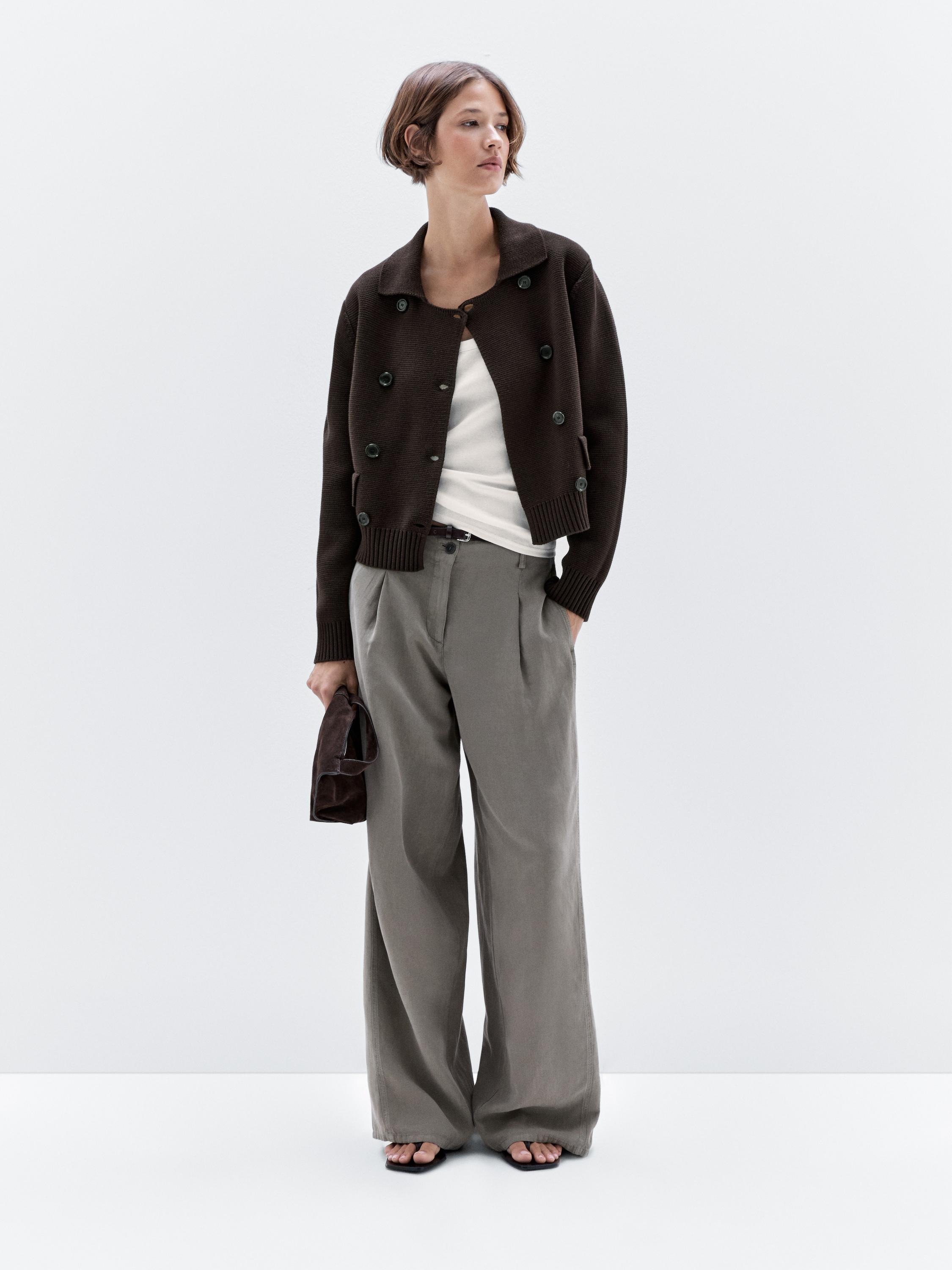 

Двубортный трикотажный кардиган из 100% хлопка Massimo Dutti, коричневый