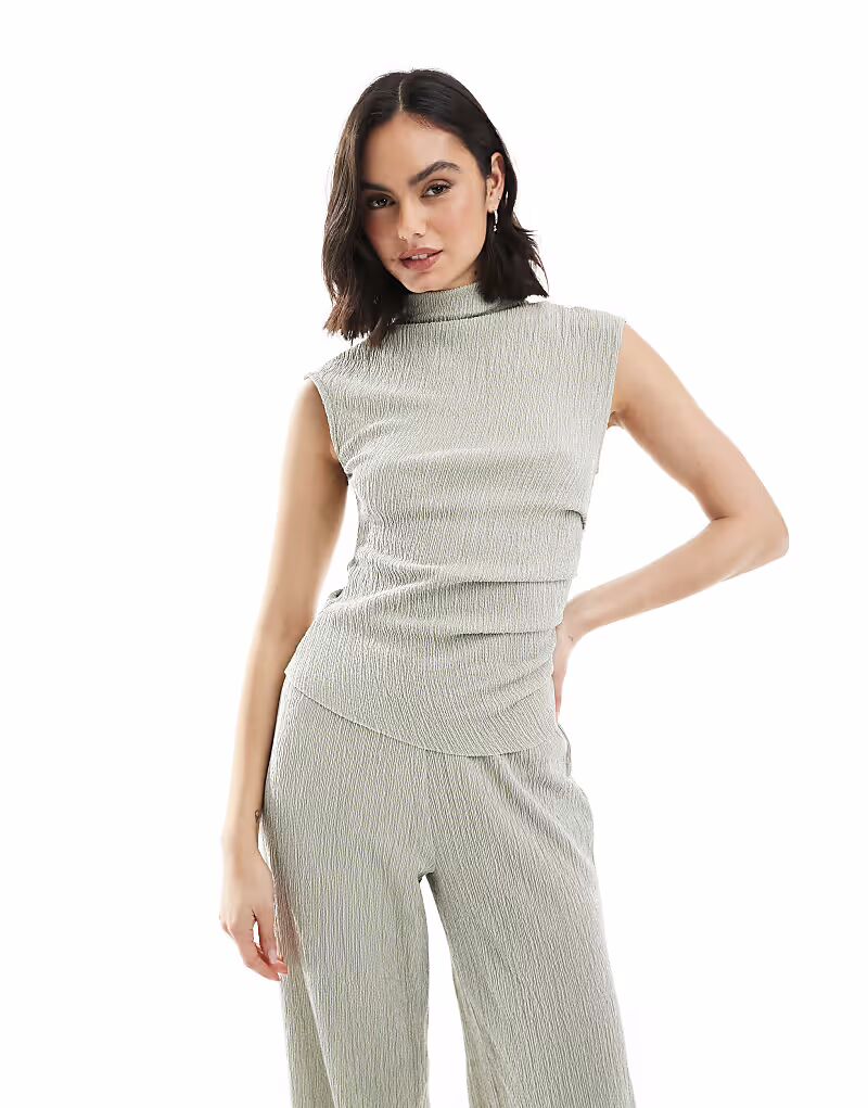 

Текстурированный топ с рукавами-крылышками ASOS DESIGN серого цвета