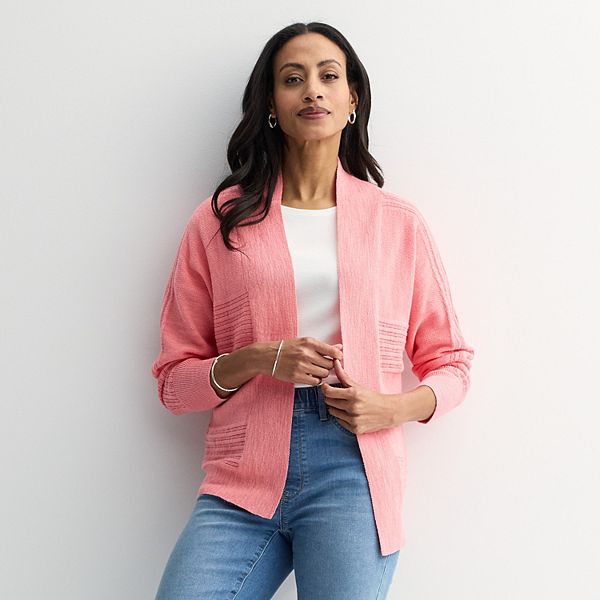 

Женский кардиган с фактурной вязкой и открытой передней частью Croft & Barrow, Viva Peach