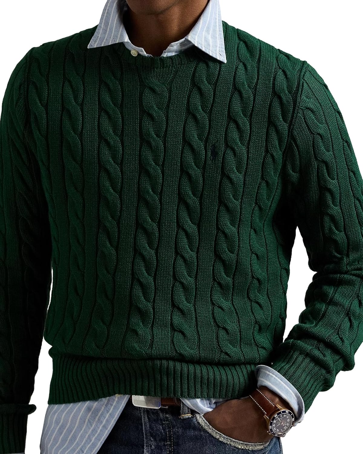 Polo Ralph Lauren мужской свитер из хлопка с косой вязкой, Vintage Pine — фото 4