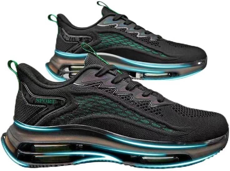 

Мужские кроссовки для ходьбы и бега, легкие, с дышащим сетчатым верхом, противоскользящие, с амортизирующей подошвой, теннисные кроссовки Generic, черный/зеленый