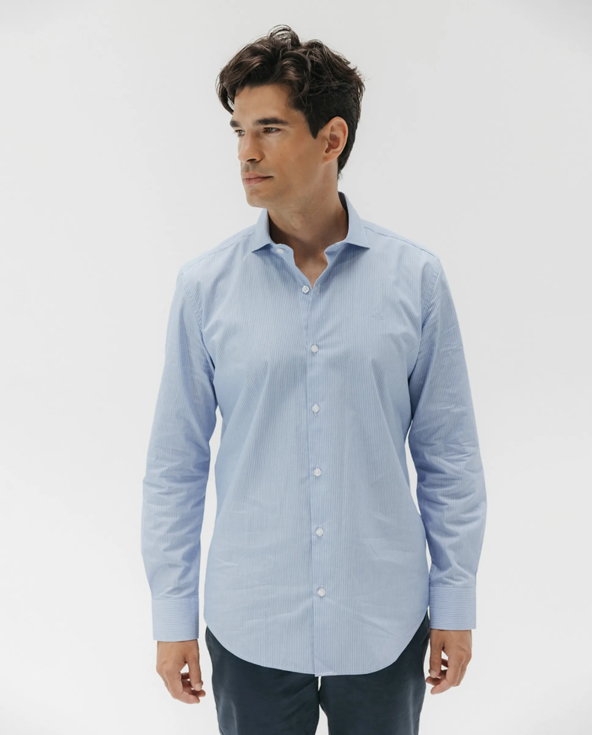 

Мужская рубашка в полоску из ткани оксфорд с итальянским воротником El Pulpo, светло-голубой
