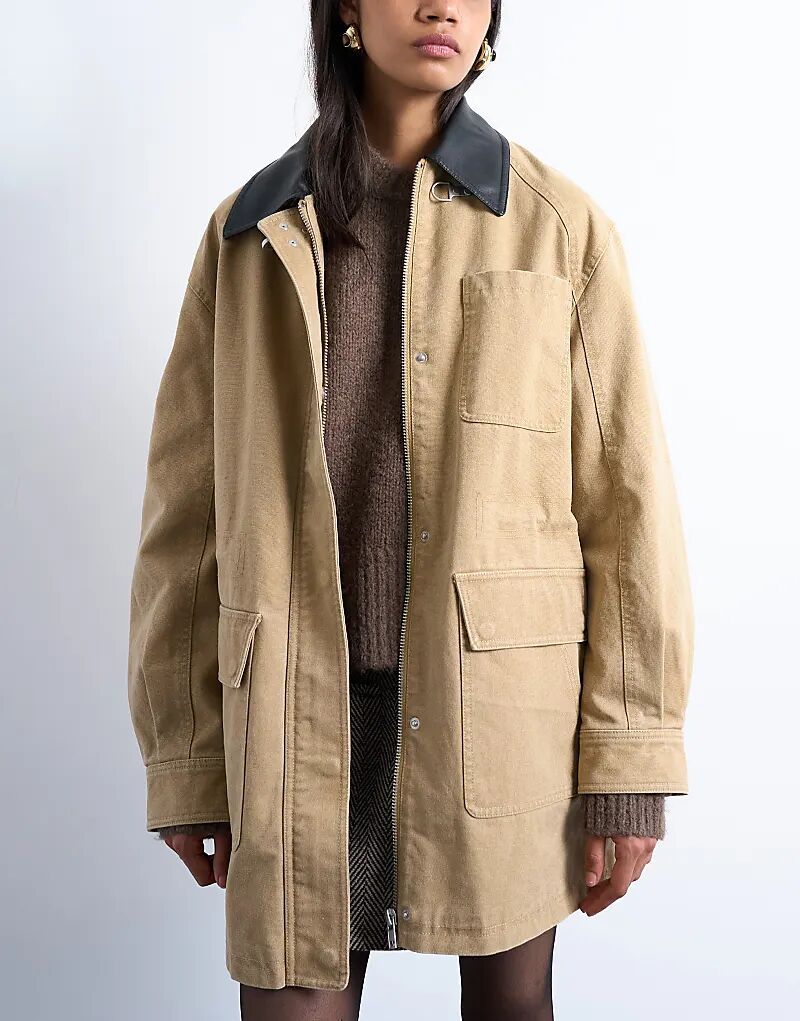 

Куртка Topshop Barn с пряжкой, бежевого цвета