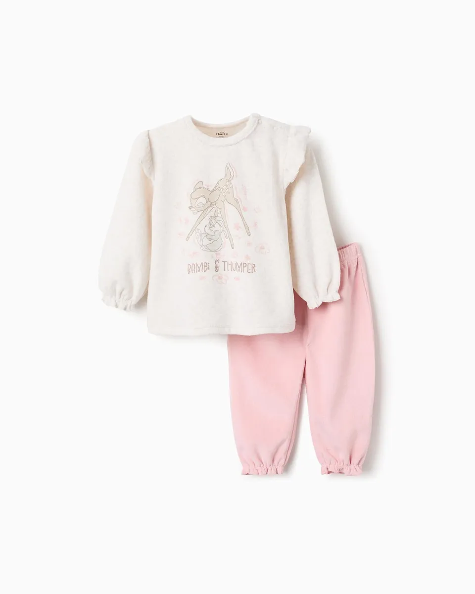 

Бархатная пижама для младенца с принтом Бэмби и оборками Zippy, розовый