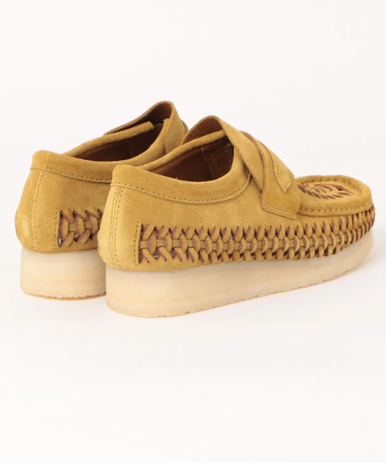 Лоферы Wallabee Loafer Weave бренда Clarks из замши оливкового цвета — фото 2