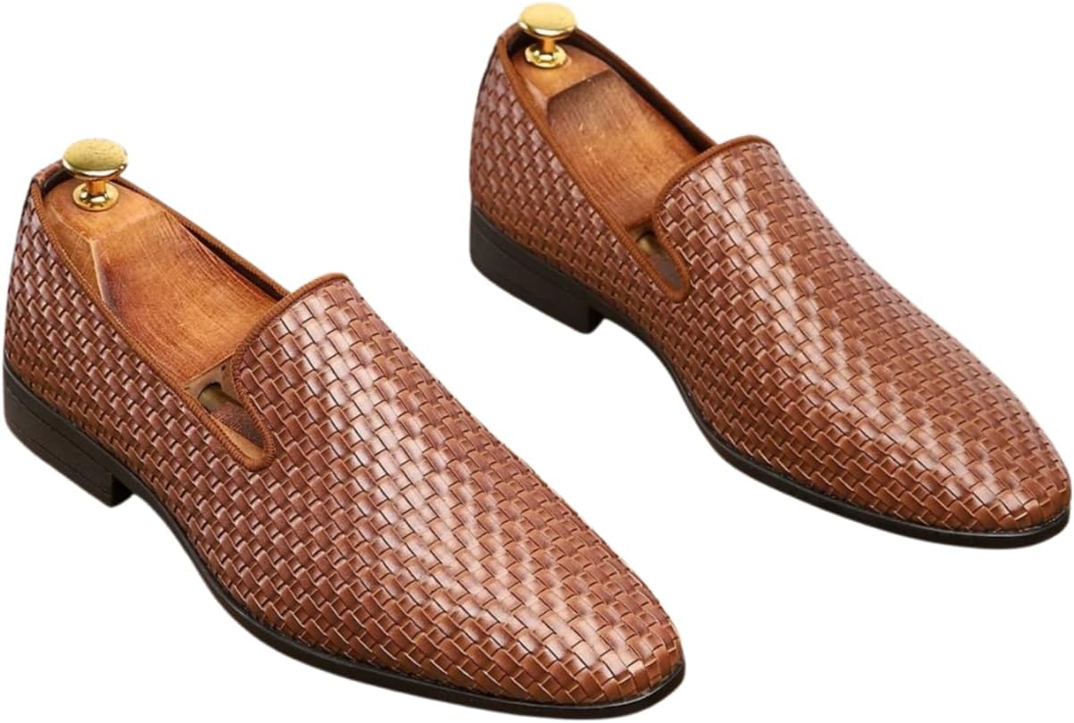 

Мужские плетеные кожаные лоферы Santimon, дышащие слипоны для летней носки, коричневый