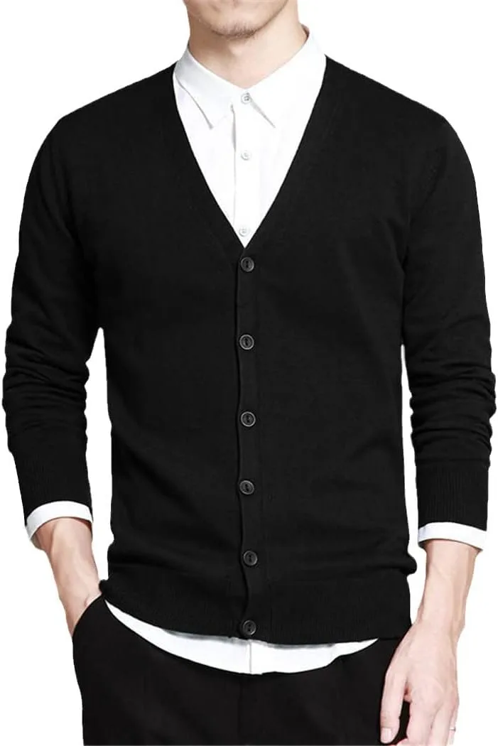 

Хлопковый кардиган мужской с длинным рукавом и V-образным вырезом KEHAIOO