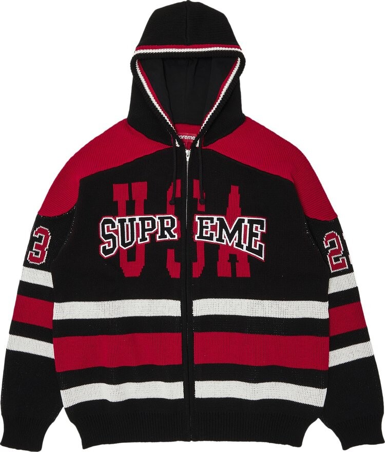 

Свитер Supreme USA Zip Up Hooded 'Black', черный