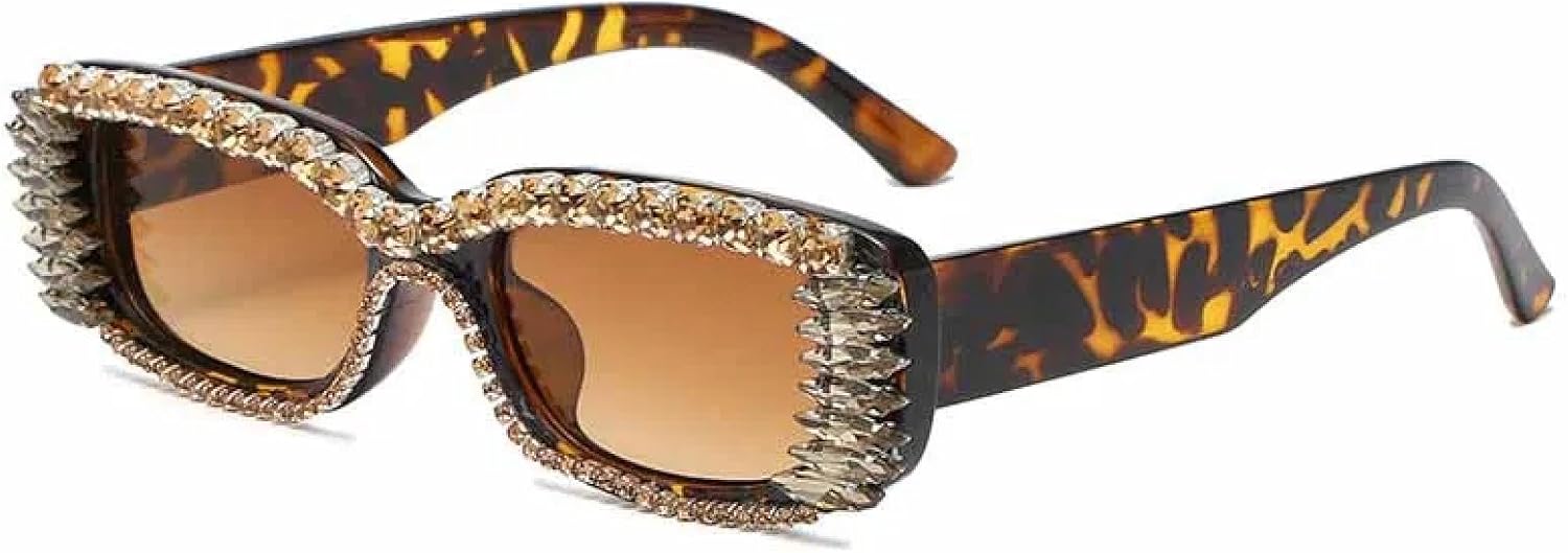 

Модные прямоугольные солнцезащитные очки с имитацией кристаллов для женщин и мужчин, для активного отдыха, уличной фотографии, с защитой от УФ-излучения UV400 TKKTLLT, Leopard Brown