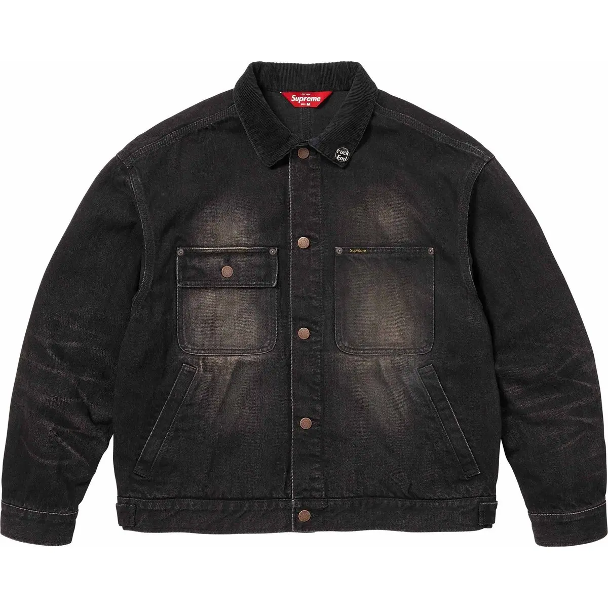 

Supreme Фирменная потертая куртка тракер унисекс, Washed Black/Washed Black