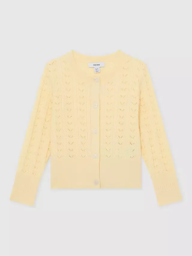 Детский кардиган из смесовой хлопковой ткани с ажурным узором Reiss, Lemon