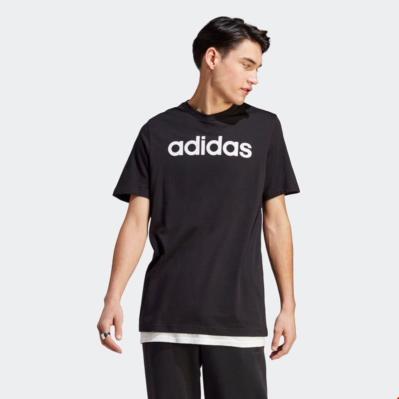 

Мужская футболка Essentials из одинарного джерси с линейной вышивкой логотипа Adidas, черный