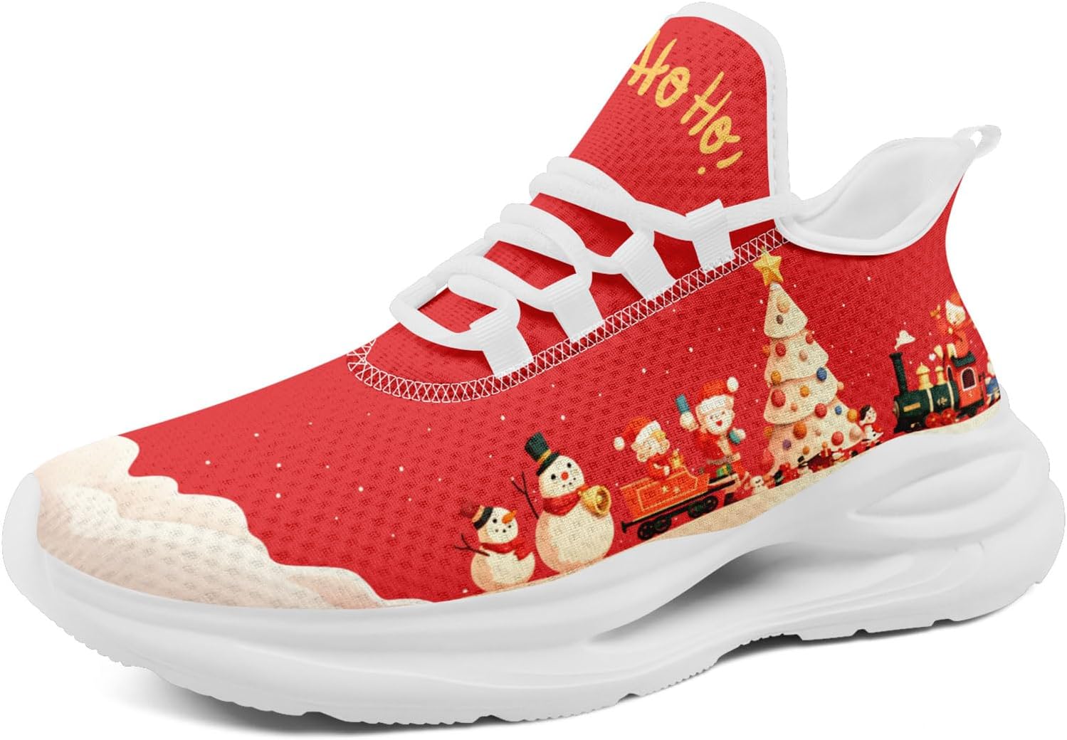 

Рождественские кроссовки для женщин и мужчин, легкие, дышащие, модные спортивные кроссовки для бега и тренажерного зала с принтом Санты Awsole, белый/красный/бежевый