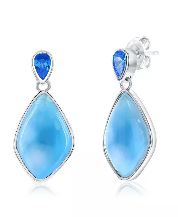 

Серьги из стерлингового серебра с ларимаром в форме маркиза и синими фианитами Caribbean Treasures, larimar