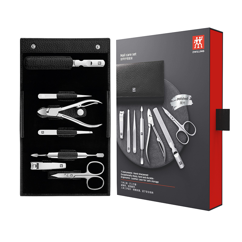 

ZWILLING Набор для маникюра из натуральной кожи премиум-класса, 7 предметов: щипчики, ножницы, серебро, кусачки