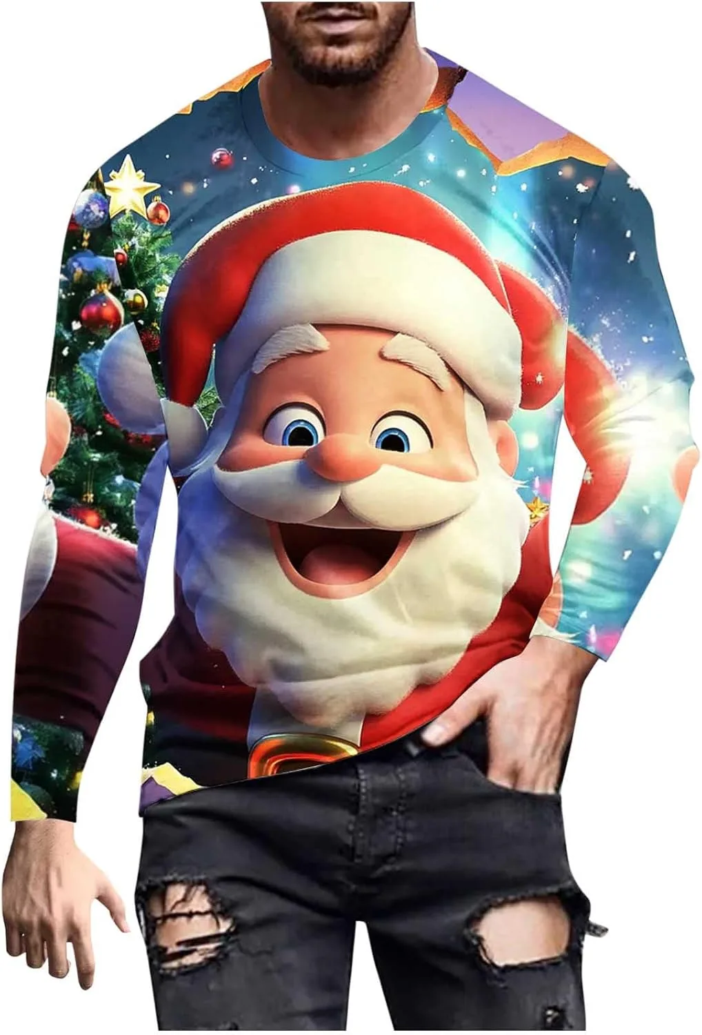 

Мужская футболка с длинным рукавом и новогодним принтом