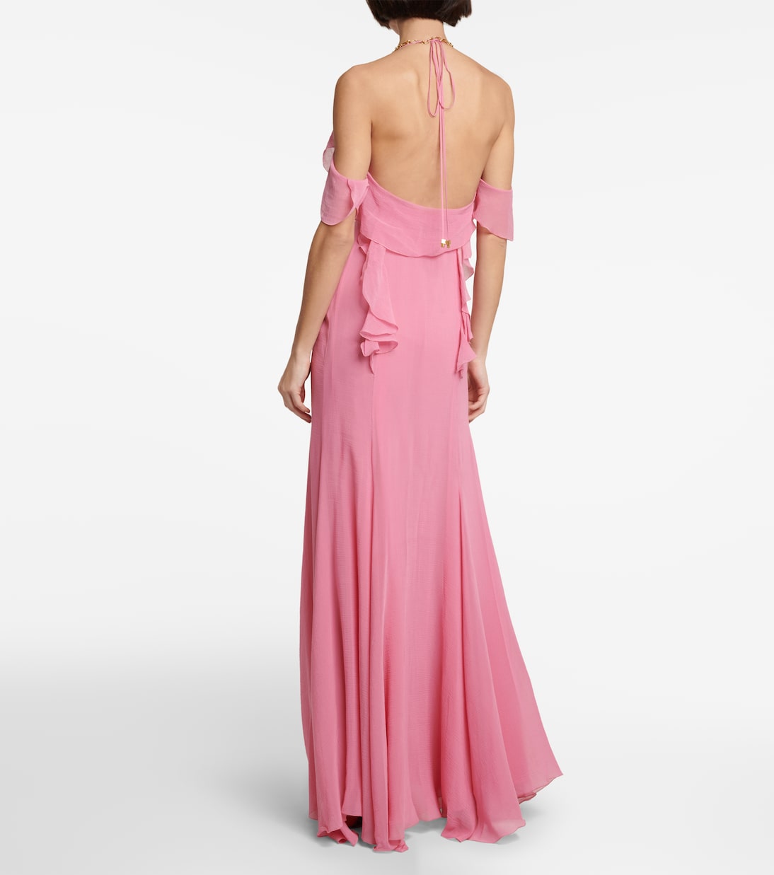 Длинное платье из хлопка и шелка с оборками Blumarine, Bubblegum — фото 3