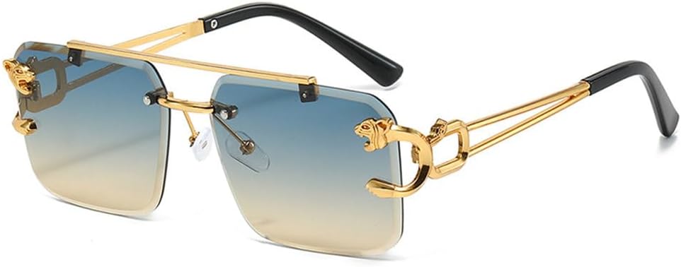 

Ретро металлические солнцезащитные очки с двойной перемычкой, модные мужские без оправы, прозрачные линзы с градиентом цвета "океан", защита от УФ-излучения UV400, женские солнцезащитные очки HHZZYVY, Blue Tea Gradient