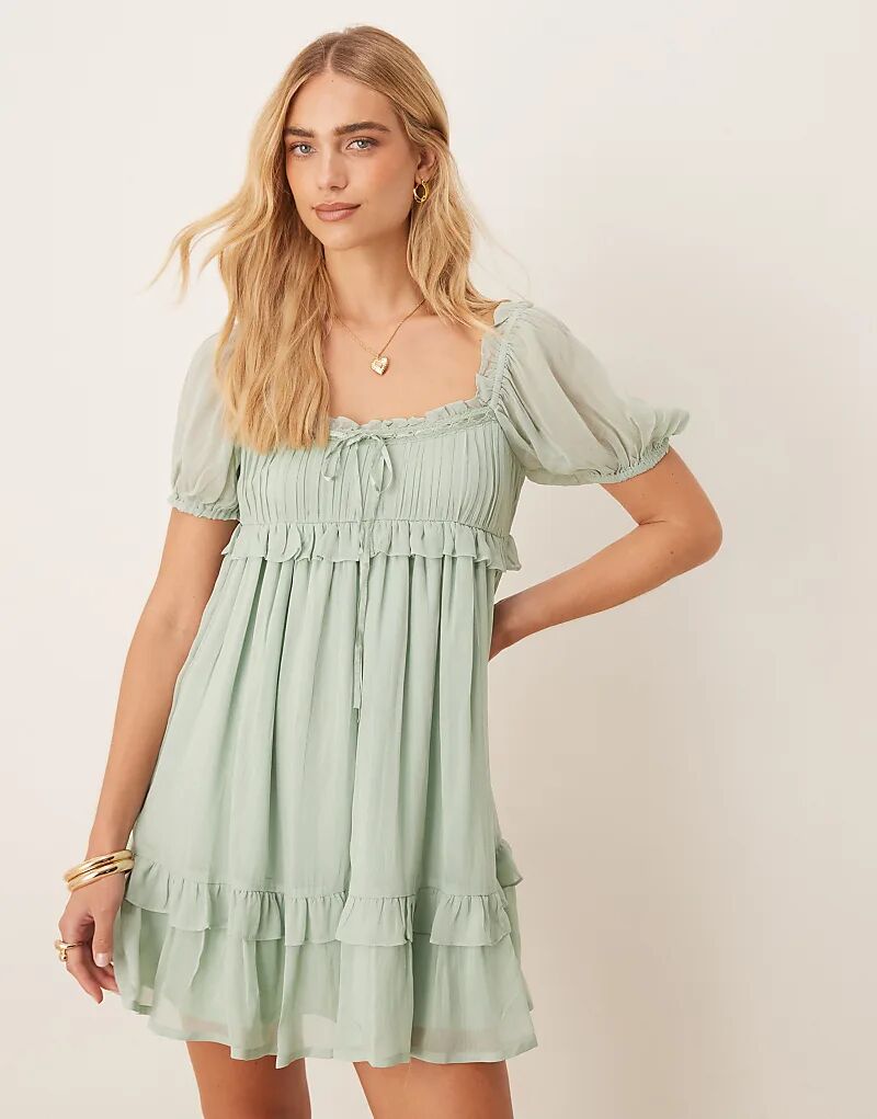 

Платье-мини ASOS DESIGN в стиле бэби-долл цвета шалфея