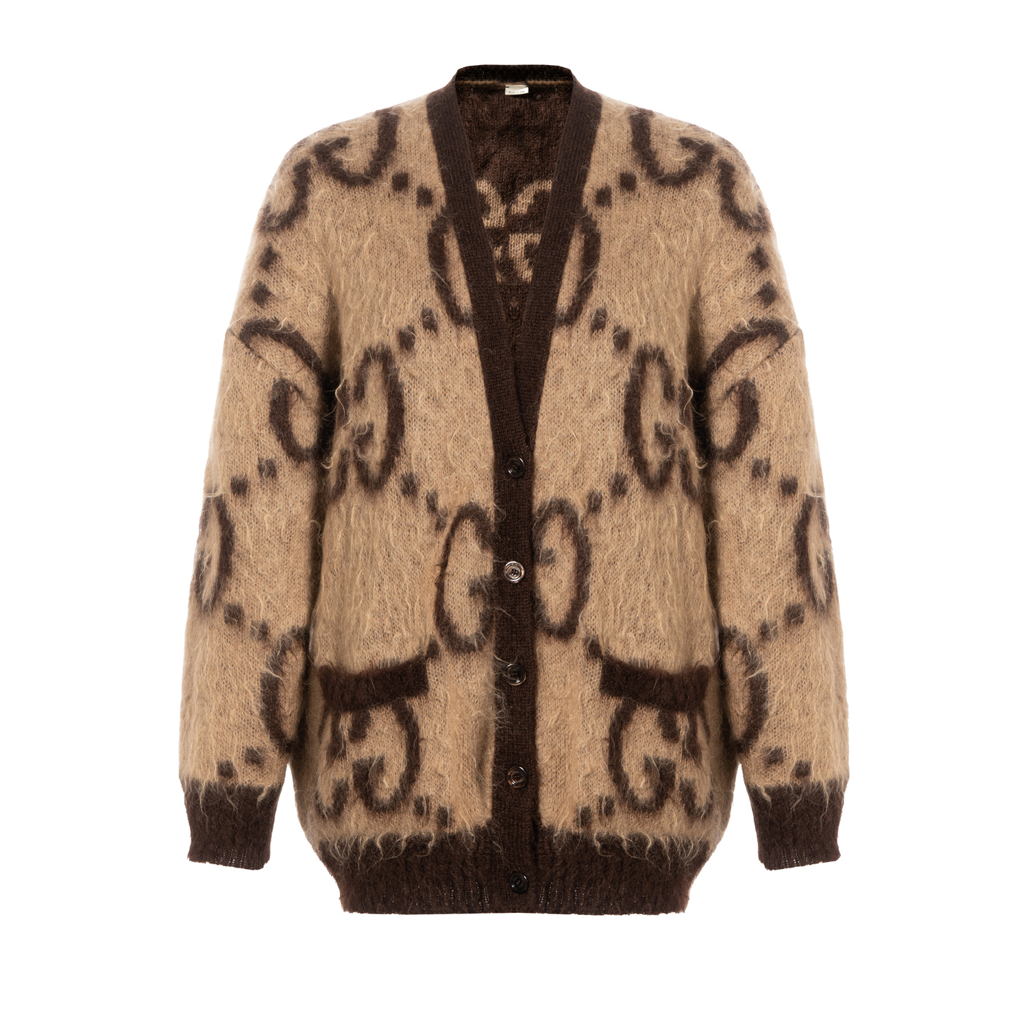 Реверсивный кардиган GG-жаккард GUCCI, коричневый — фото 3