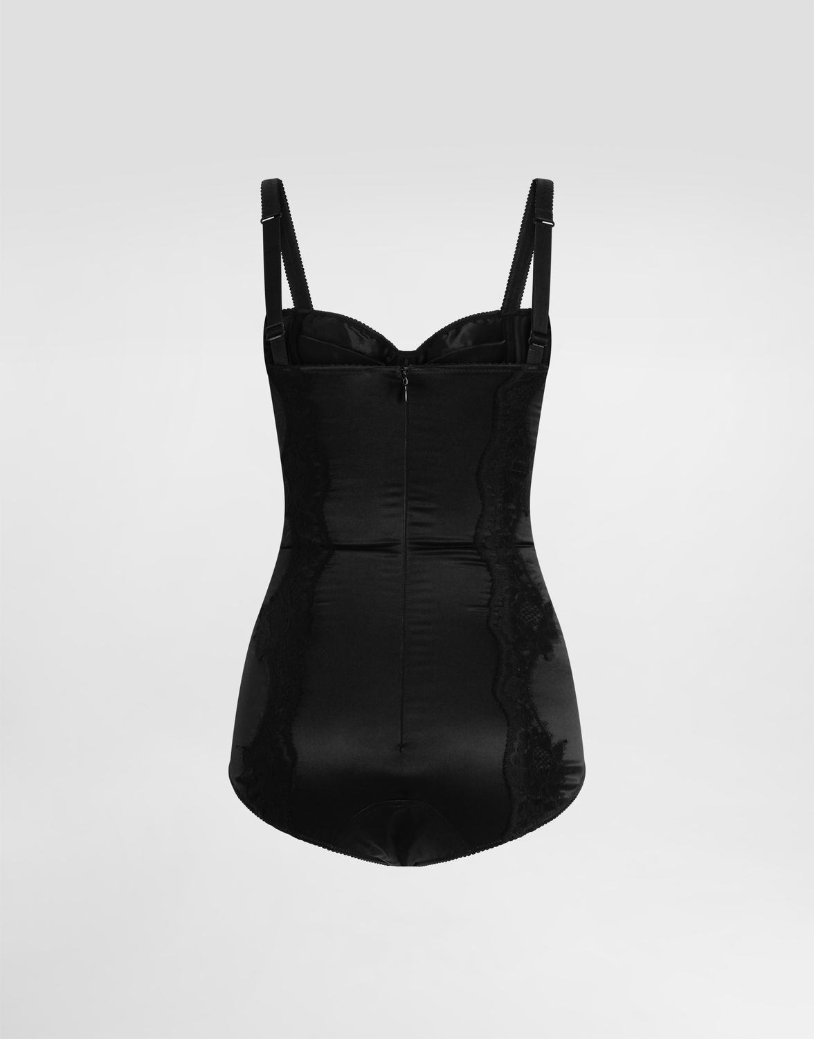 Боди-балконет из шелка с кружевной отделкой Dolce & Gabbana, черный — фото 2
