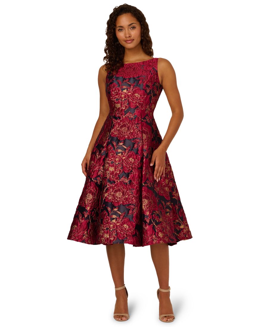 

Женское миди-платье с вырезом-лодочкой Adrianna Papell, BURGUNDY NAVY