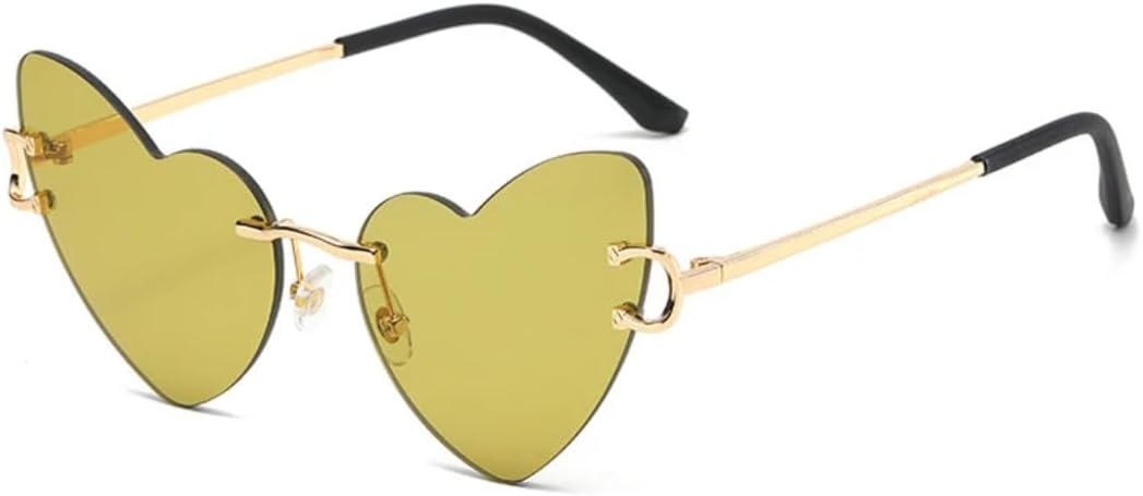 

Роскошные металлические солнцезащитные очки в форме сердца без оправы для женщин и мужчин, модные, для путешествий и вечеринок, с защитой от УФ-излучения UV400 TVTBBVV, Gold Green