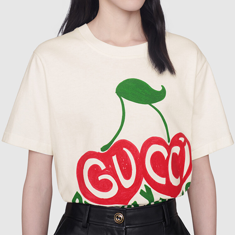 Футболка Gucci женская, белый / красный / зеленый — фото 3