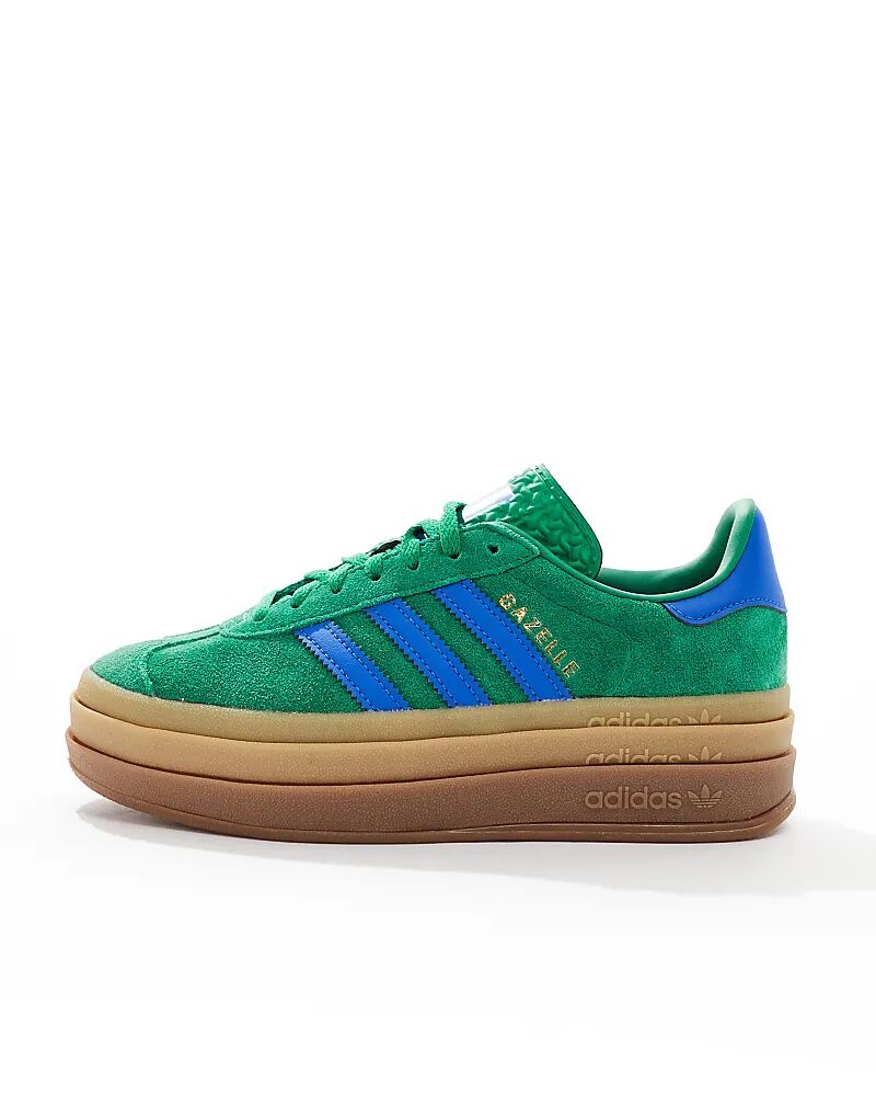 Кроссовки Adidas Originals Gazelle Bold зеленого и синего цветов с резиновой подошвой — фото 2