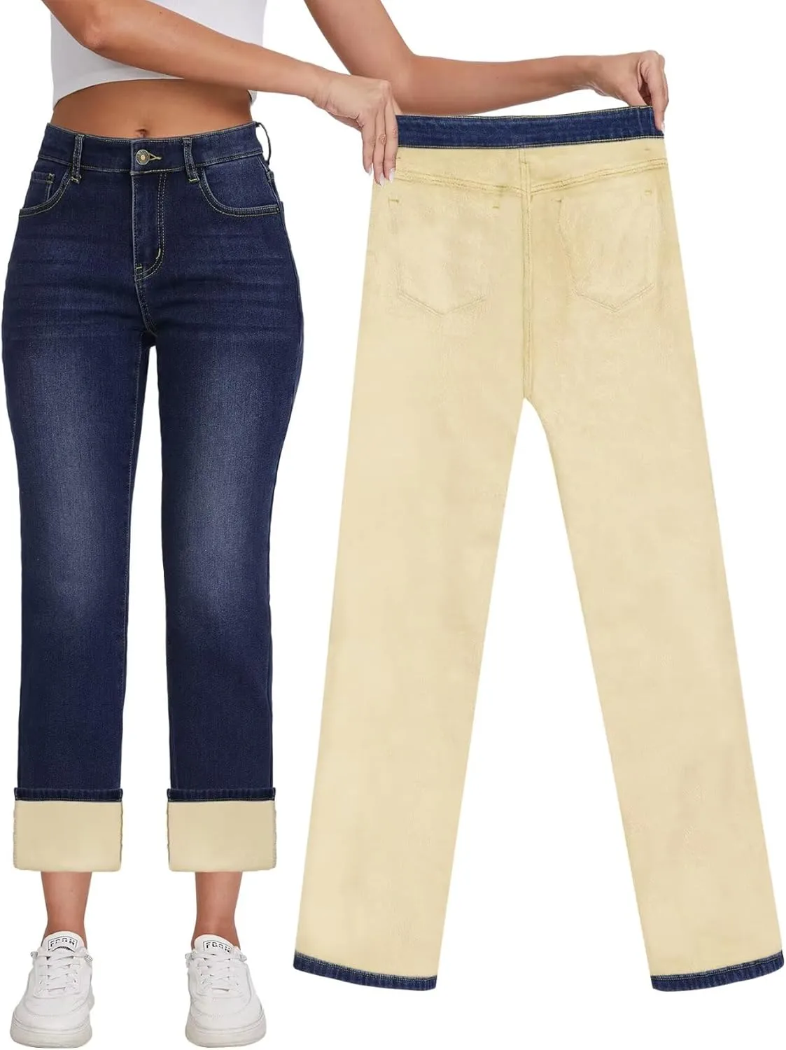 

Женские джинсы KDF с флисовой подкладкой, высокие, прямые