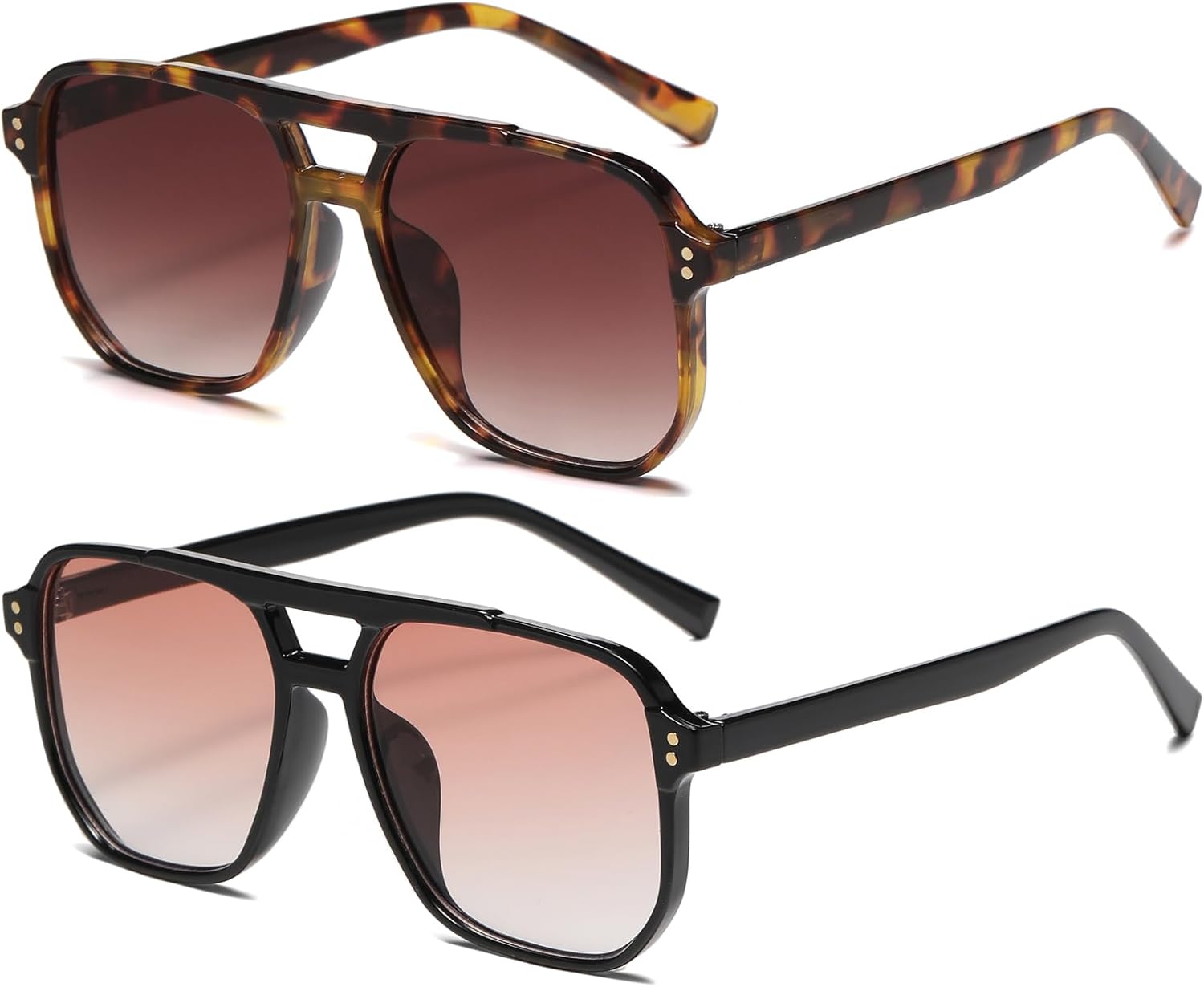 

Солнцезащитные очки-авиаторы PORADAY в стиле ретро для женщин и мужчин. Модные классические солнцезащитные очки в квадратной оправе в стиле 70-х. Винтажные очки-авиаторы, Two Pack (Tortoise+black/Brown Gradient)