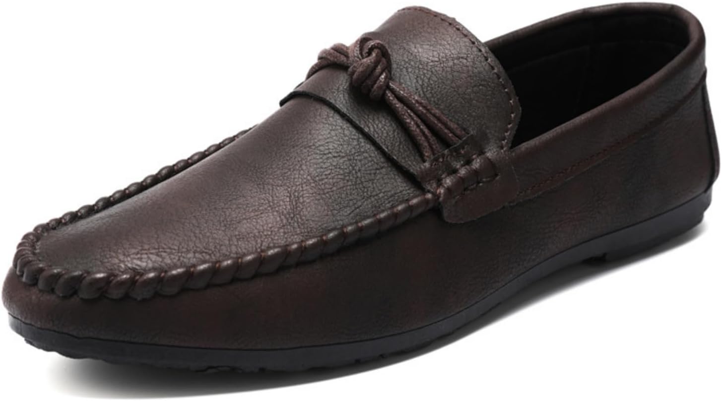 

Мужские кожаные лоферы-слипоны с плетеным узлом или металлической пряжкой, Мягкие повседневные туфли с комфортной резиновой подошвой для делового кэжуал и повседневной носки Kelibasi, коричневый