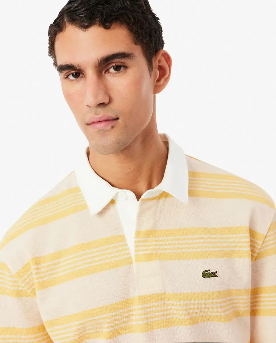 Мужской регбийный джерси в полоску из пике свободного кроя Lacoste, белый / желтый — фото 3