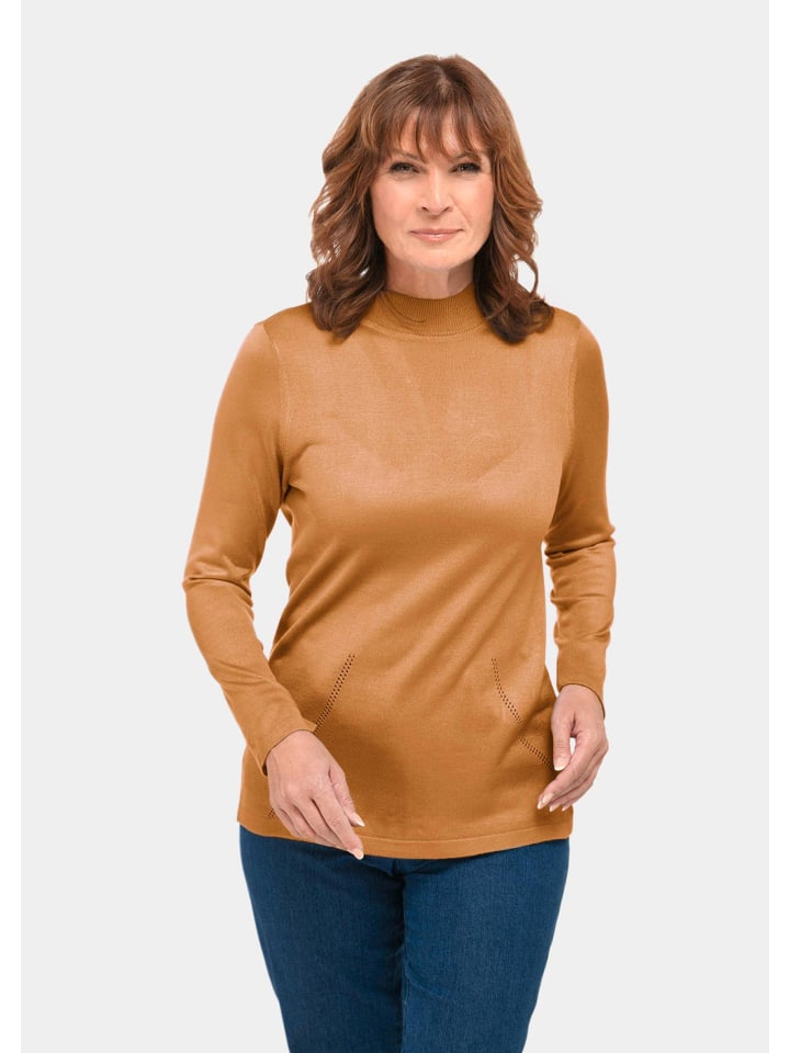 

GOLDNER Укороченный размер: Свитер со стоячим воротником. Простой свитер со стоячим воротником медового цвета