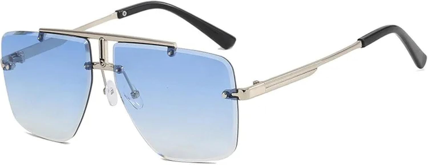 

Модные мужские солнцезащитные очки без оправы для женщин, очки с двойной перемычкой и металлической оправой, очки для вождения с защитой от УФ-излучения UV400 TYUVIVO, Silver Blue