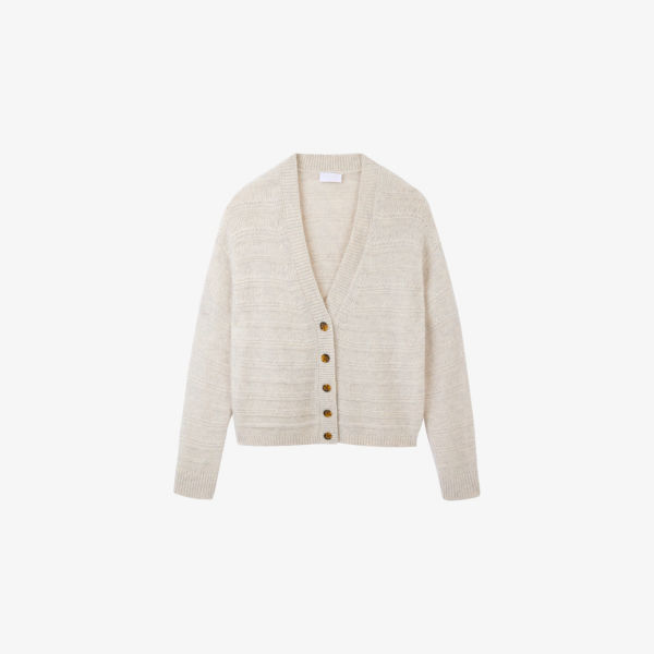 

Кардиган с V-образным вырезом, фактурная вязка The White Company, цвет oyster
