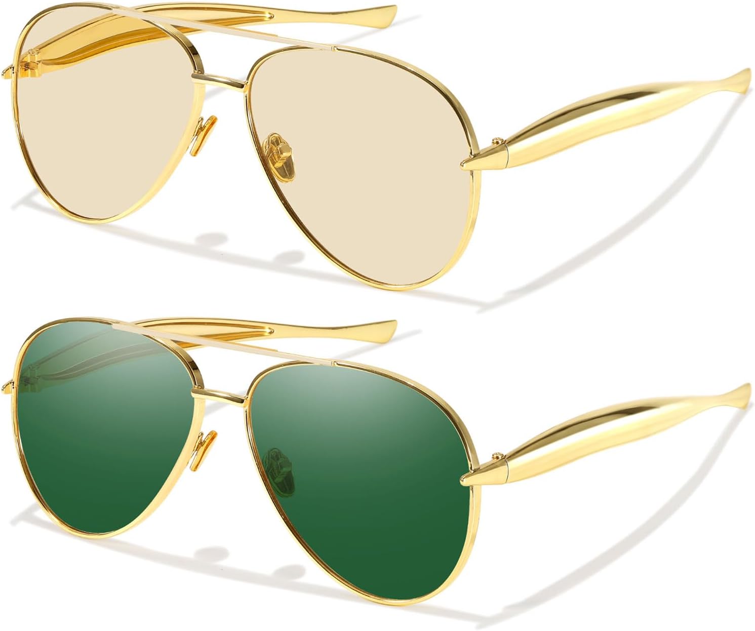 

Женские солнцезащитные очки-авиаторы, золотистые, поляризованные, модные, дизайнерские, с металлическими дужками, стильные, модель 2025 года DreamCalf, A03- Gold/Green+champagne