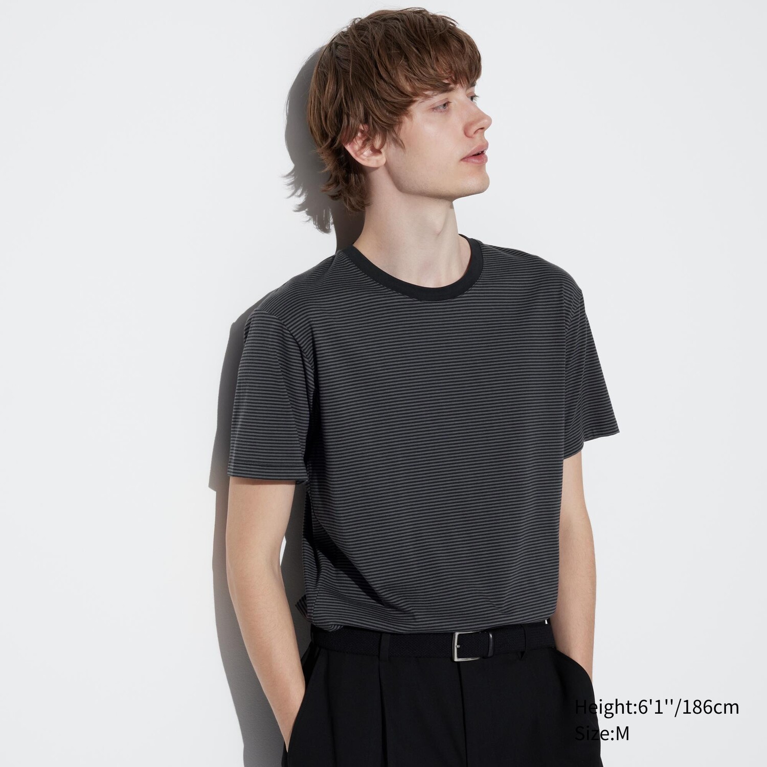 

Хлопковая полосатая футболка AIRism с круглым вырезом UNIQLO, черный