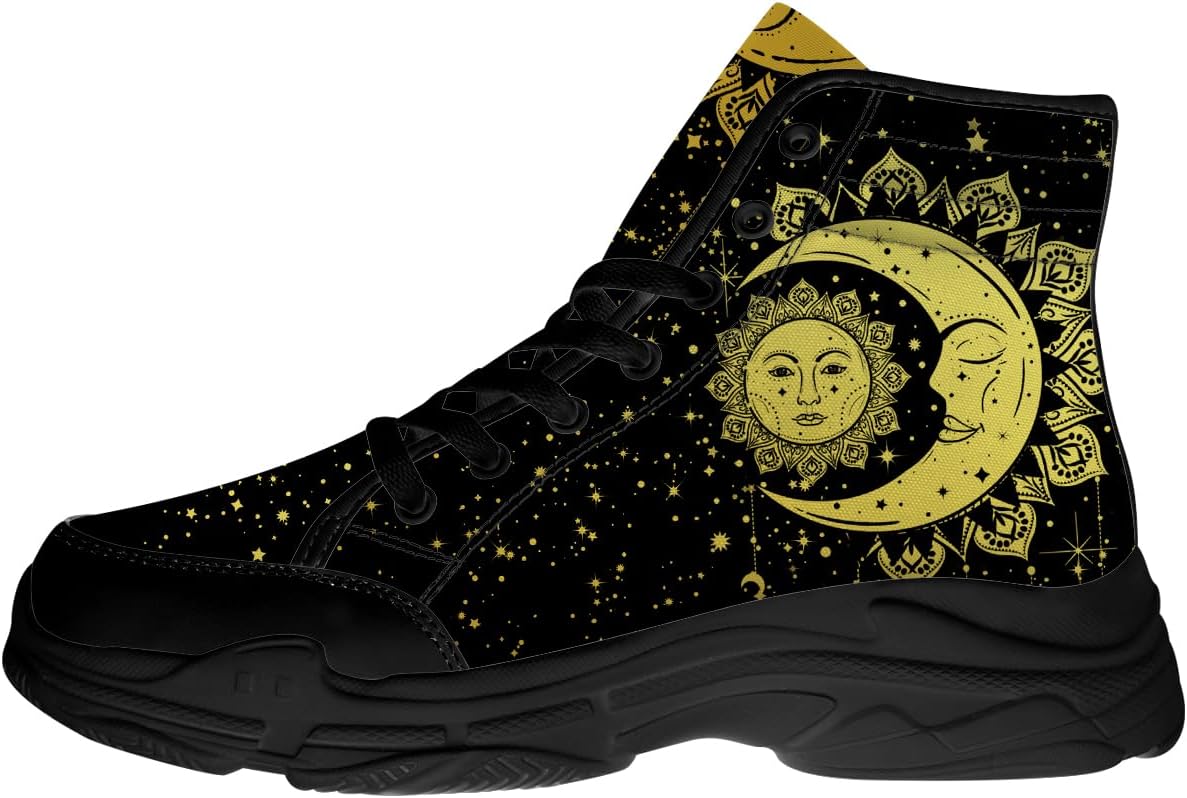 

Высокие кеды Sun and Moon для женщин и мужчин, черные тканевые туфли на шнуровке, подарок для нее и него Quorax