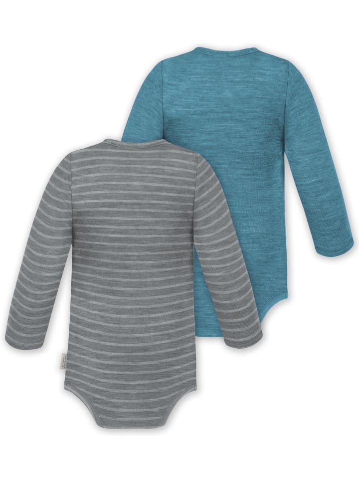 Normani Outdoor Sports Комплект из 2 детских боди с длинными рукавами из мериносовой шерсти, цвет Окленд, серый/голубой — фото 2