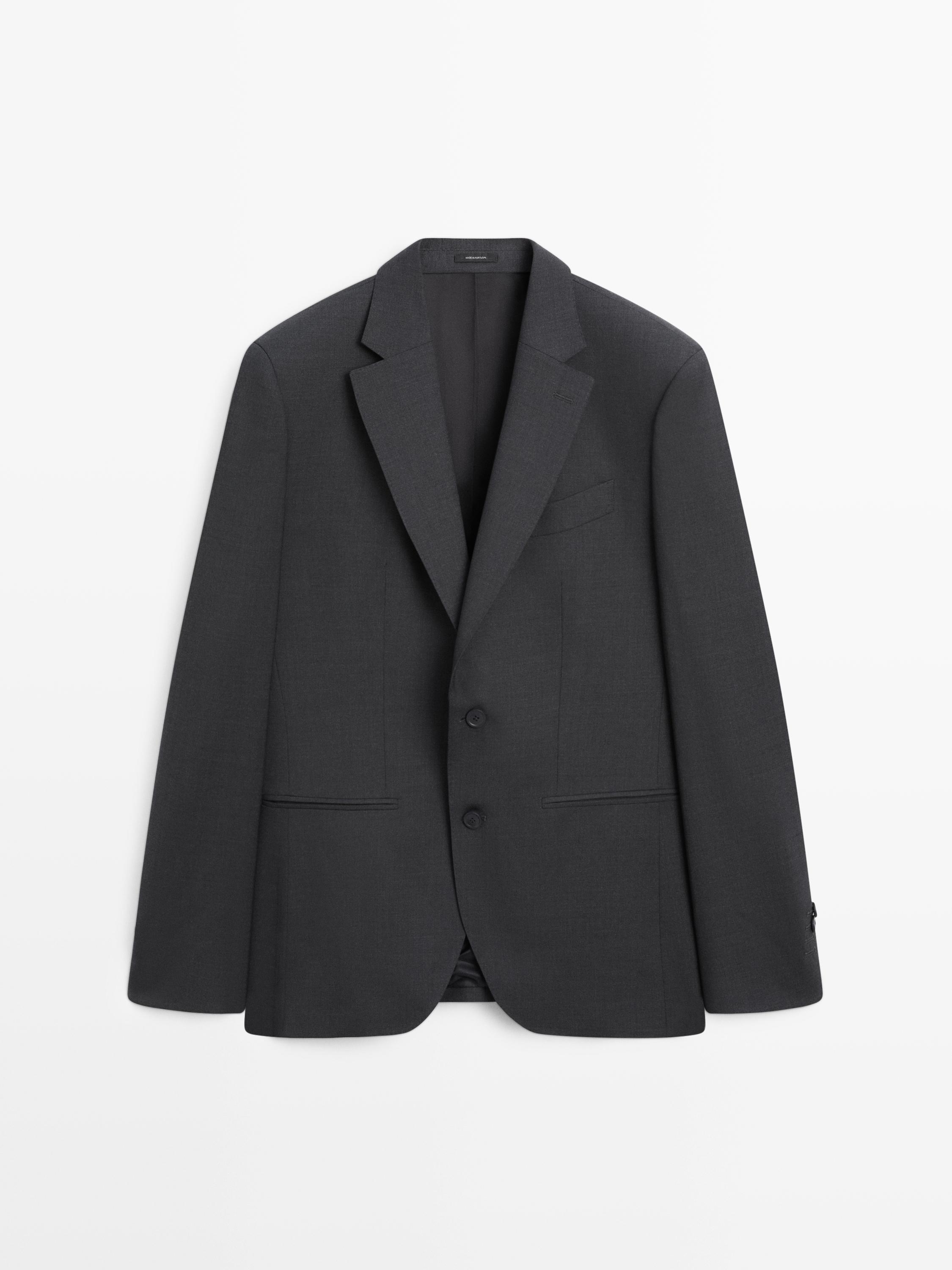 Шерстяной костюмный блейзер Massimo Dutti, charcoal — фото 2