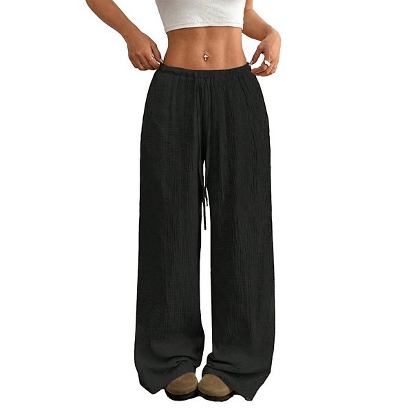 

Женские брюки с высокой талией на шнурке свободного кроя wide leg Clearflower, Black