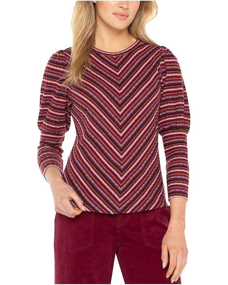 

Женская блуза Liverpool Los Angeles 3/4 Juliette Sleeve Crew Neck Knit Top W/ Miter, Burgundy Multi Stripe