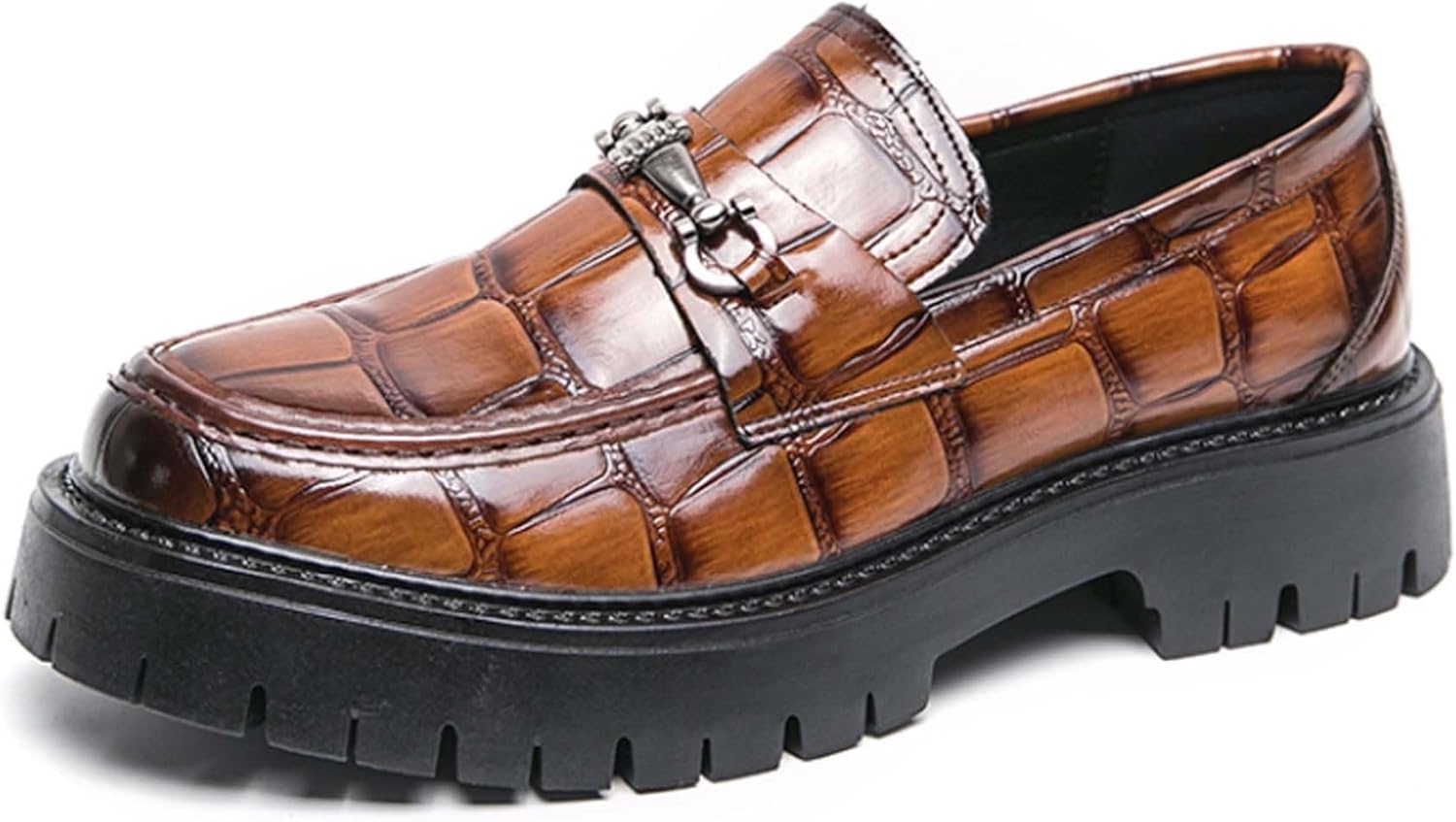 

Мужские лоферы с толстой подошвой на платформе с противоскользящей поверхностью и верхом из лакированной кожи, подходящие для работы в офисе, вечеринок, танцев и свадеб Generic, коричневый