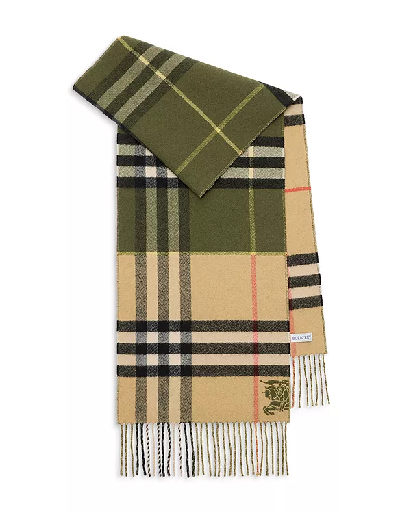 Кашемировый шарф с контрастной клеткой Burberry, зеленый